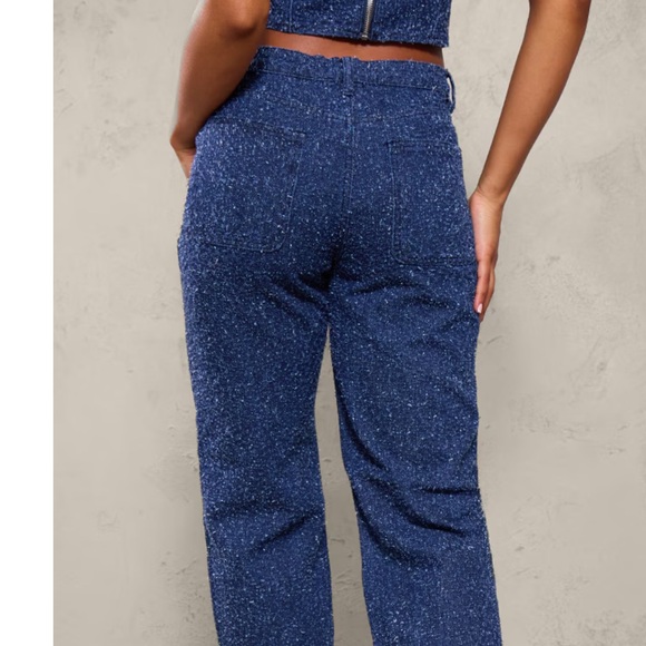 PrettyLittleThing Blue Bobble Texture High Waist Straight Leg Jeans Size 8 - Picture 7 of 12
